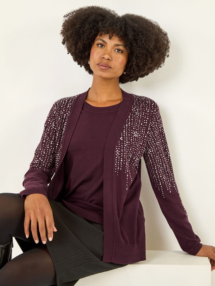 Roman Red Embellished Hotfix Layered Knit Jumper - Image 1 of 5