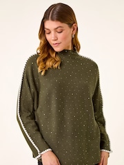 Roman Green Hotfix Blanket Stitch Knit Jumper - Image 2 of 5
