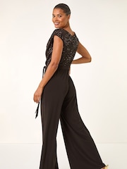 Roman Brown Sequin Bodice Cowl Neck Jumpsuit - Image 3 of 5