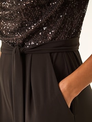 Roman Brown Sequin Bodice Cowl Neck Jumpsuit - Image 5 of 5