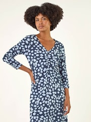 Roman Blue Geometric Gathered A-Line Dress - Image 4 of 5