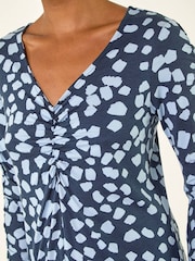 Roman Blue Geometric Gathered A-Line Dress - Image 5 of 5