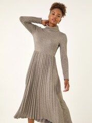 Roman Grey High Neck Pleated Midi Dress - Image 1 of 5