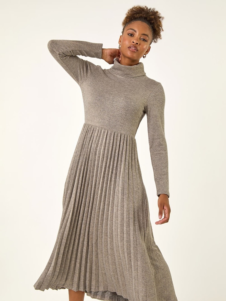 Roman Grey High Neck Pleated Midi Dress - Image 1 of 5 Roman Grey High Neck Pleated Midi Dress - Image 1 of 5