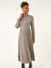 Roman Grey High Neck Pleated Midi Dress - Image 3 of 5