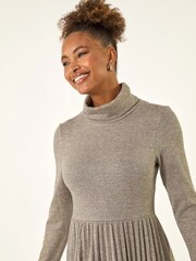 Roman Grey High Neck Pleated Midi Dress - Image 4 of 5