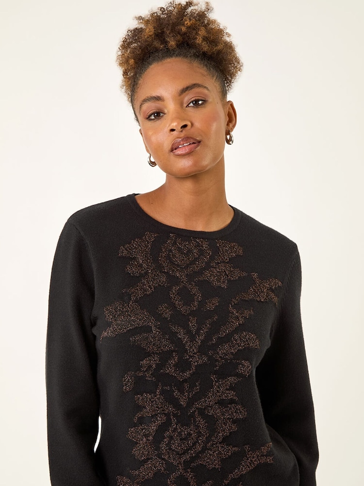 Roman Black Glitter Embossed Knit Jumper - Image 1 of 5 Roman Black Glitter Embossed Knit Jumper - Image 1 of 5