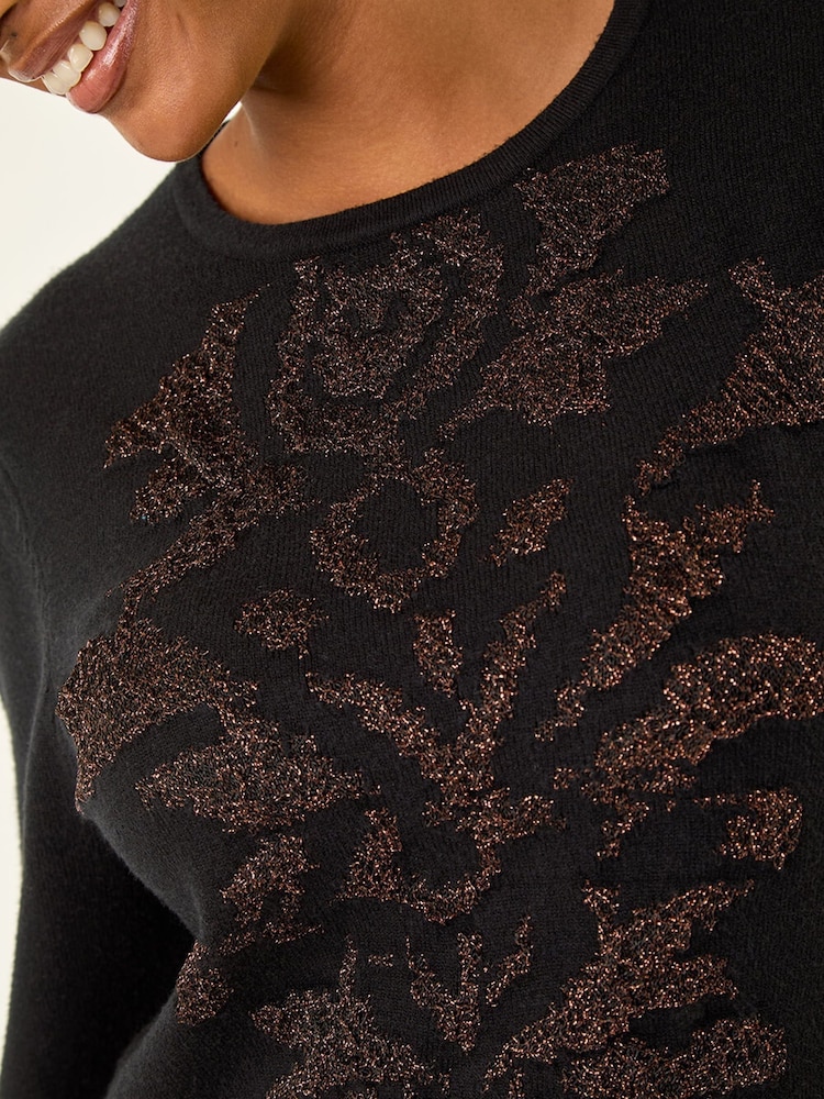 Roman Black Glitter Embossed Knit Jumper - Image 5 of 5