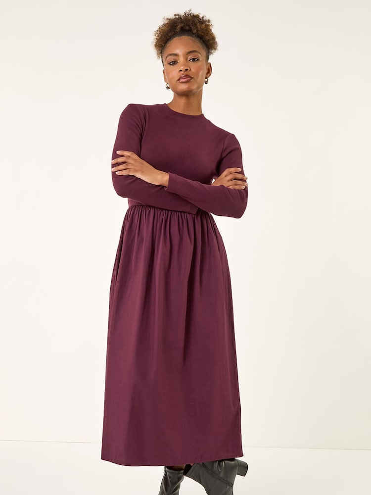 Roman Red Cotton Stretch Jersey Mix Midi Dress - Image 1 of 5 Roman Red Cotton Stretch Jersey Mix Midi Dress - Image 1 of 5