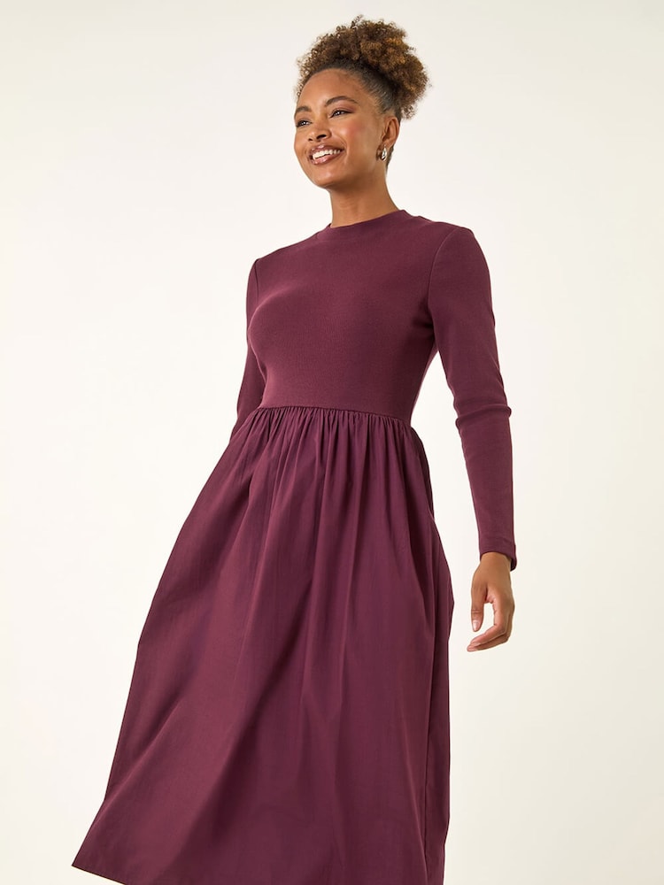 Roman Red Cotton Stretch Jersey Mix Midi Dress - Image 2 of 5 Roman Red Cotton Stretch Jersey Mix Midi Dress - Image 2 of 5