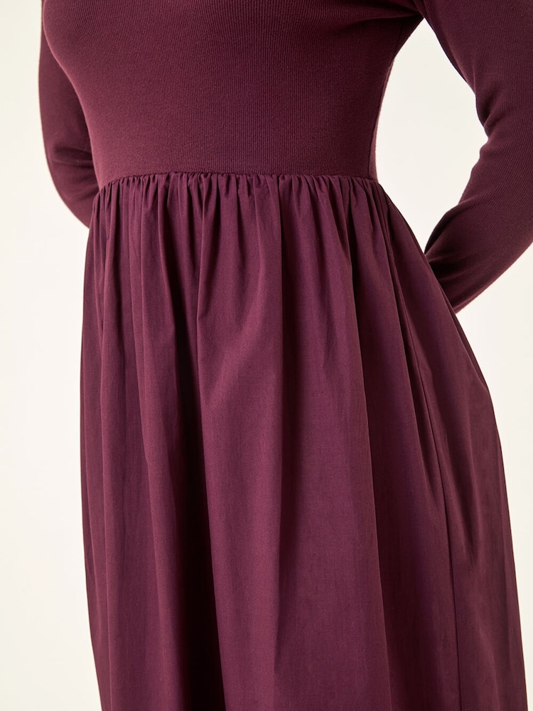 Roman Red Cotton Stretch Jersey Mix Midi Dress - Image 5 of 5