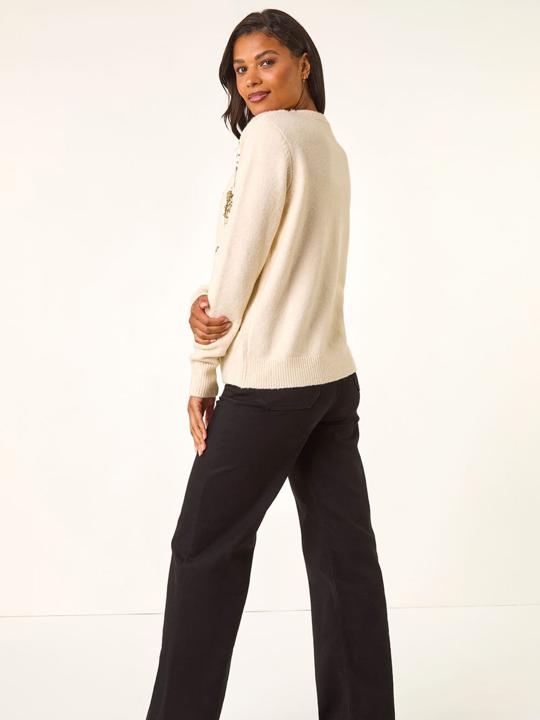 スパンコールニット Next：日本 Roman スパンコール フローラル ニット セーター from Next