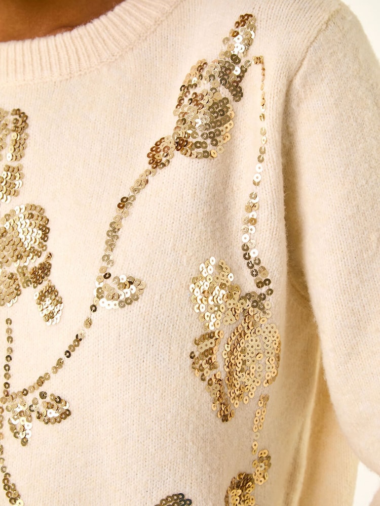 Roman White Sequin Floral Knit Jumper - Image 5 of 5 Roman White Sequin Floral Knit Jumper - Image 5 of 5