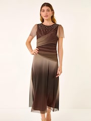 Roman Brown Hotfix Ombre Mesh Midi Dress - Image 1 of 5