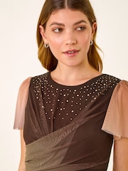 Roman Brown Hotfix Ombre Mesh Midi Dress - Image 4 of 5