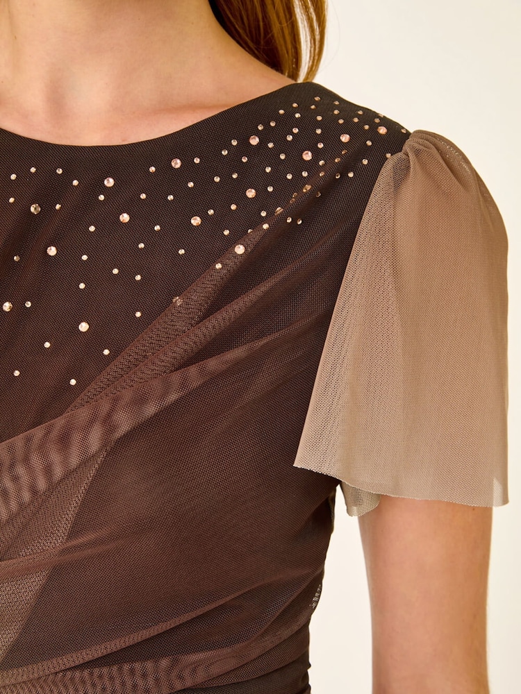 Roman Brown Hotfix Ombre Mesh Midi Dress - Image 5 of 5