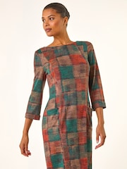 Roman Orange Patchwork Print Shift Pocket Dress - Image 1 of 5