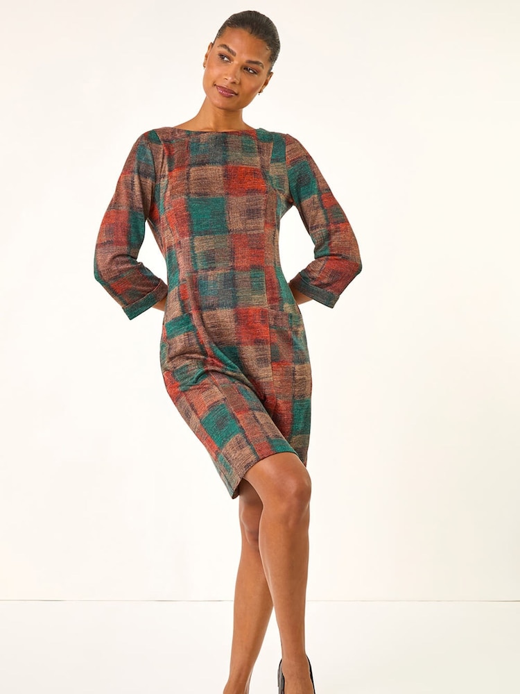 Roman Orange Patchwork Print Shift Pocket Dress - Image 2 of 5