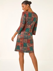 Roman Orange Patchwork Print Shift Pocket Dress - Image 3 of 5