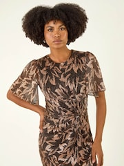 Roman Metallic Foil Print Twist Front Midi Dress - Image 4 of 5