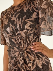 Roman Metallic Foil Print Twist Front Midi Dress - Image 5 of 5