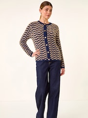 Roman Blue Fluffy Stripe Knit Cardigan - Image 2 of 5