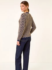 Roman Blue Fluffy Stripe Knit Cardigan - Image 3 of 5