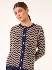 Roman Blue Fluffy Stripe Knit Cardigan - Image 4 of 5