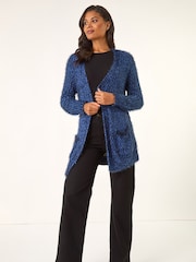 Roman Blue Fluffy Longline Knit Cardigan - Image 2 of 5