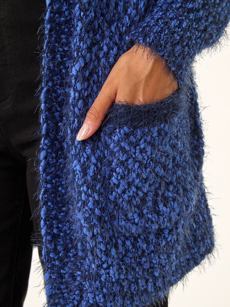 Roman Blue Fluffy Longline Knit Cardigan - Image 5 of 5