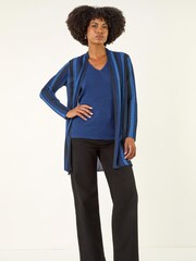 Roman Blue Stripe Ribbed Knit Cardigan - Image 2 of 5