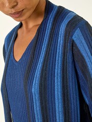 Roman Blue Stripe Ribbed Knit Cardigan - Image 5 of 5