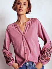 Boden Pink Alma Embroidered Shirt - Image 1 of 5