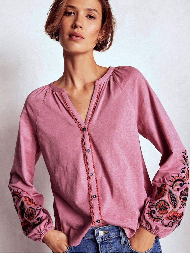 Boden Pink Alma Embroidered Shirt - Image 1 of 5