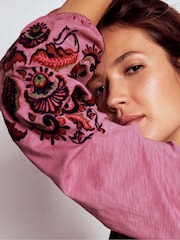 Boden Pink Alma Embroidered Shirt - Image 2 of 5