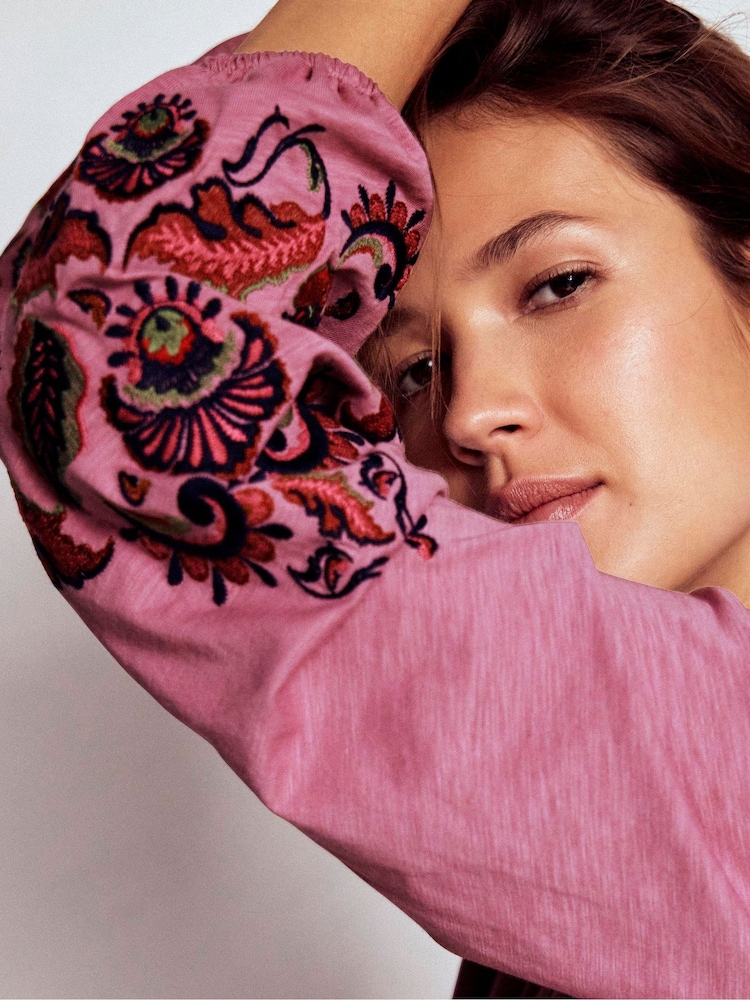 Boden Pink Alma Embroidered Shirt - Image 2 of 5