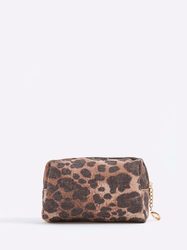 River Island Brown Canvas Leopard Print Make Up Bag - Image 2 of 5