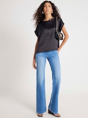 River Island Black Satin Turn Back Cuff T-Shirt - Image 2 of 4