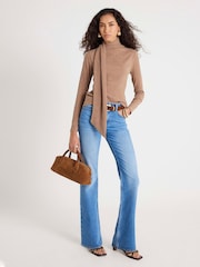 River Island Brown Scarf Tie Neck Rib Top - Image 1 of 4