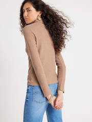 River Island Brown Scarf Tie Neck Rib Top - Image 2 of 4
