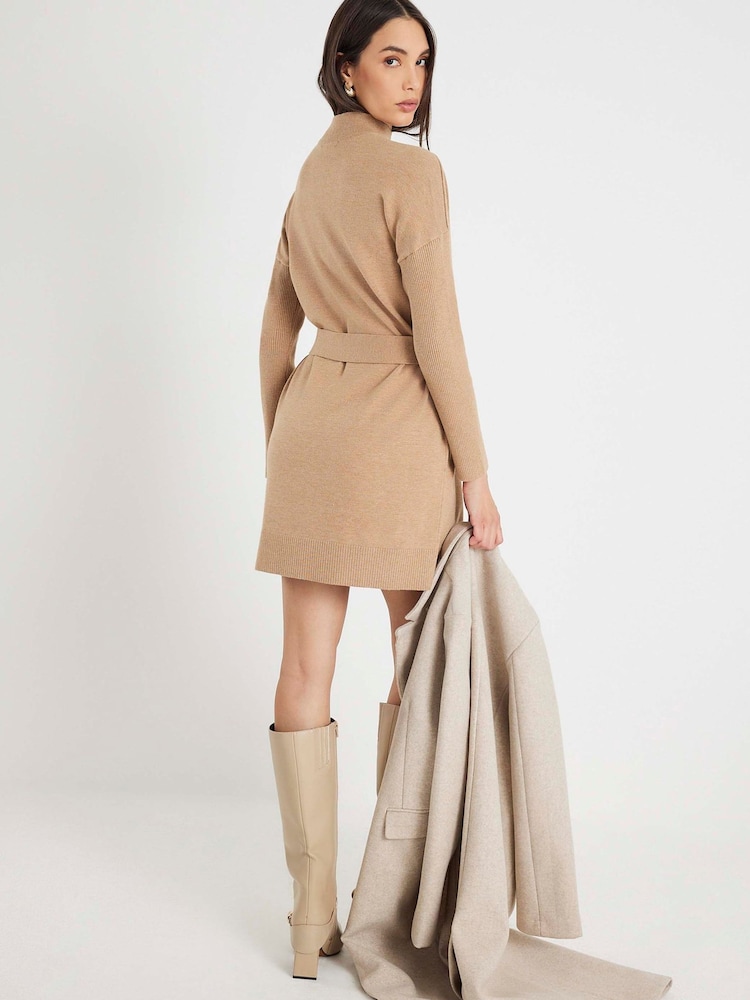 River Island Brown Belted Jumper Dress - Image 2 of 4