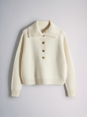 The Set 2 Pack Sailor Collar Knitted Henley Jumpers Navy Blue/Cream - Image 2 of 5