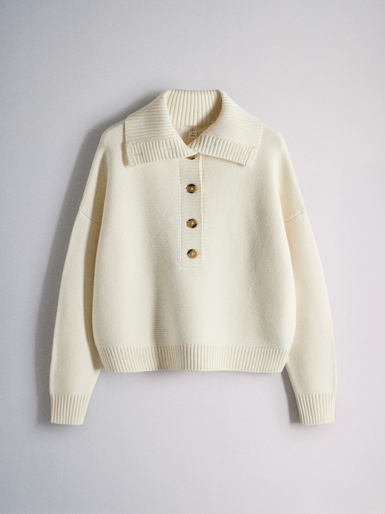 The Set 2 Pack Sailor Collar Knitted Henley Jumpers Navy Blue/Cream - Image 2 of 5