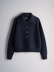 The Set 2 Pack Sailor Collar Knitted Henley Jumpers Navy Blue/Cream - Image 3 of 5