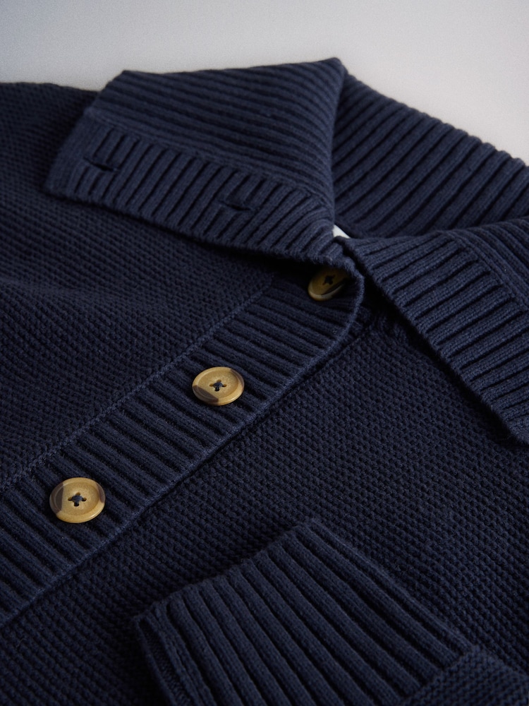 The Set 2 Pack Sailor Collar Knitted Henley Jumpers Navy Blue/Cream - Image 5 of 5