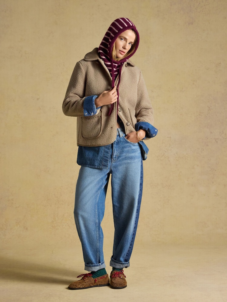 Joules Knitted Berry & Pink Stripe Drawstring Hood - Image 2 of 6