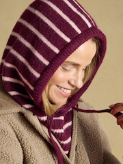 Joules Knitted Berry & Pink Stripe Drawstring Hood - Image 3 of 6