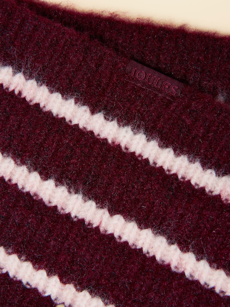 Joules Knitted Berry & Pink Stripe Drawstring Hood - Image 6 of 6