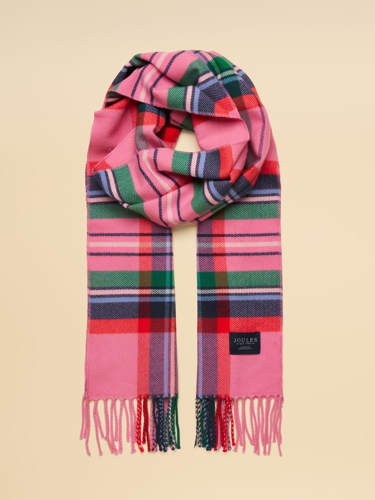 Joules Langtree Pink & Green Check Scarf - Image 1 of 6