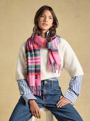 Joules Langtree Pink & Green Check Scarf - Image 2 of 6